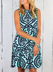 Fashion Print Sleeveless Vest Shift Dresses