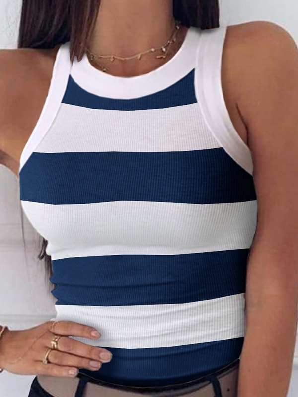 Sexy Round neck Sleeveless plain printed women vests