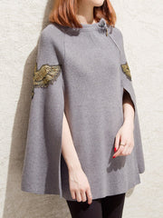 Cape Sleeve Knitted Embroidered Casual Sweater