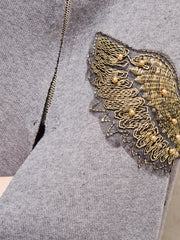 Cape Sleeve Knitted Embroidered Casual Sweater