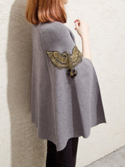Cape Sleeve Knitted Embroidered Casual Sweater