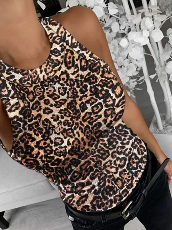 Sexy Round neck Sleeveless plain printed women vests