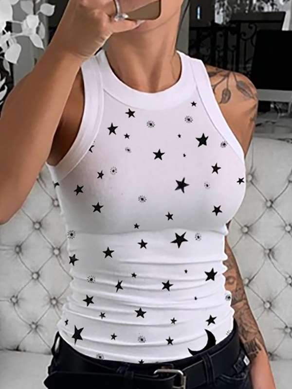 Sexy Round neck Sleeveless plain printed women vests