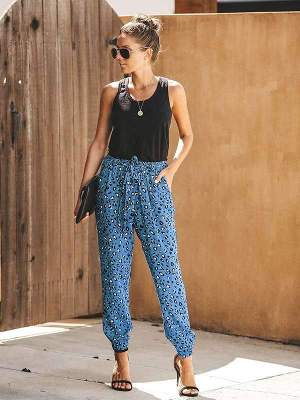 Women Casual Leopard Print High Waist Loose Harem Pants