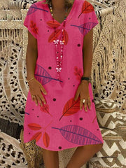 Fashion printed v-neck short-sleeved shift dresses