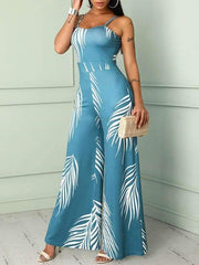 Fashion Printed High Waist Strap Jumpsuits