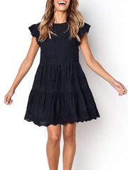 Round Neck Cutout Casual Shift Dresses