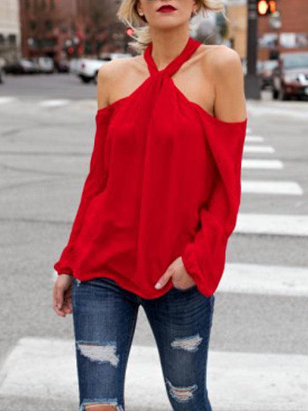 Band Collar Off Shoulder Fashion Woman Blouses