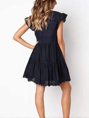 Round Neck Cutout Casual Shift Dresses