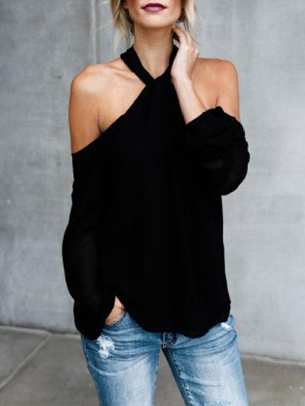 Band Collar Off Shoulder Fashion Woman Blouses