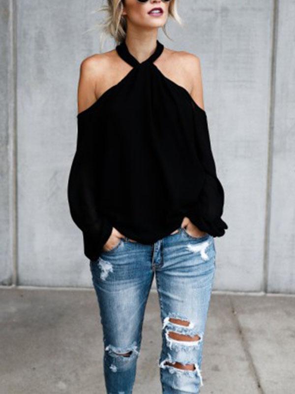 Band Collar Off Shoulder Fashion Woman Blouses