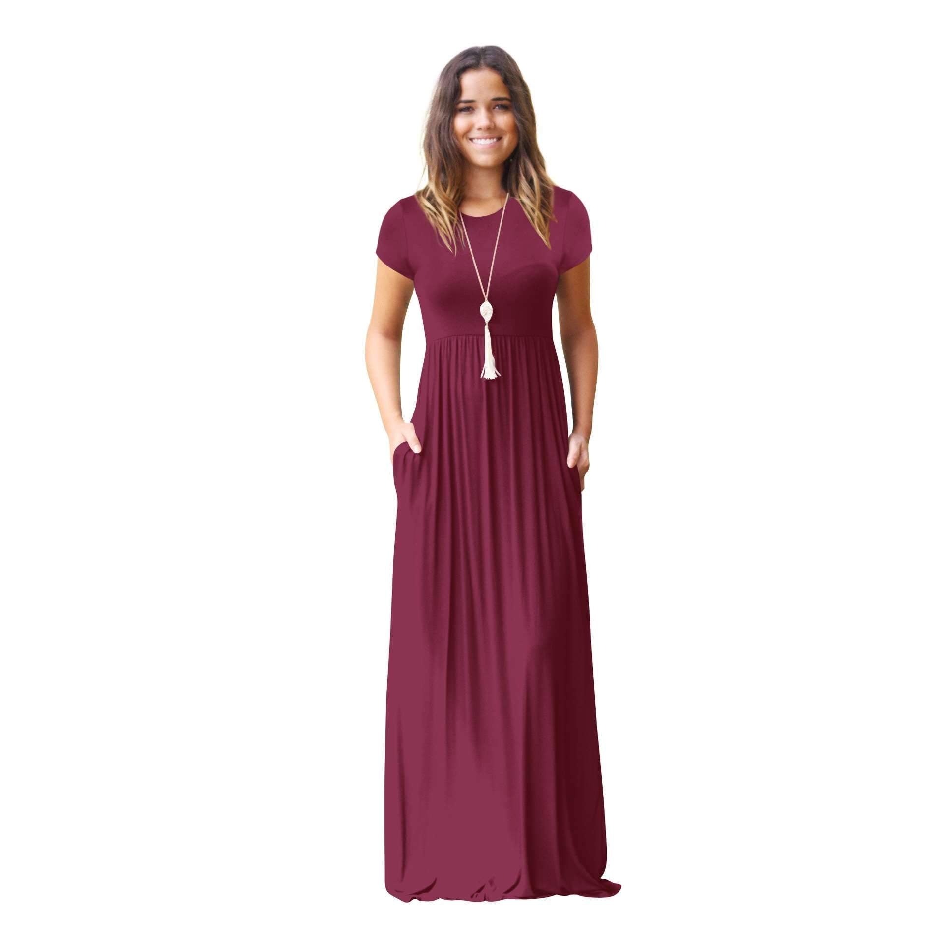 Casual Short sleeve Pocket Maxi Dresses