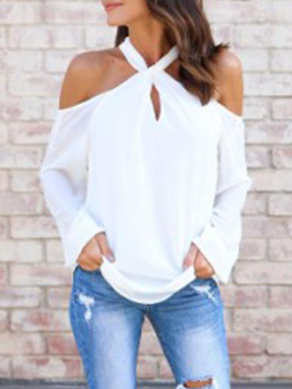 Band Collar Off Shoulder Fashion Woman Blouses