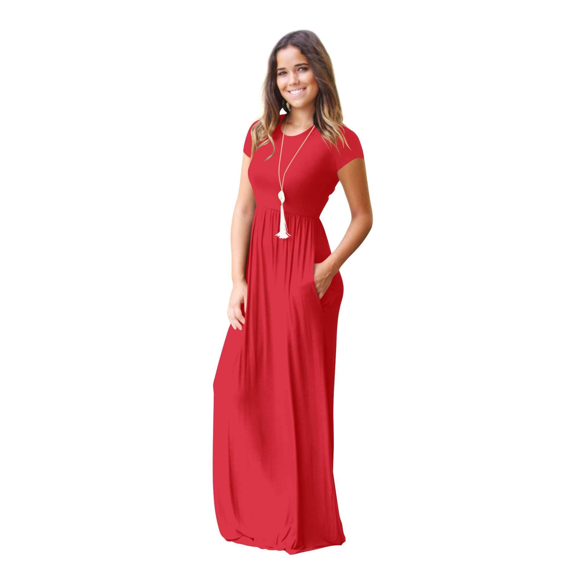 Casual Short sleeve Pocket Maxi Dresses