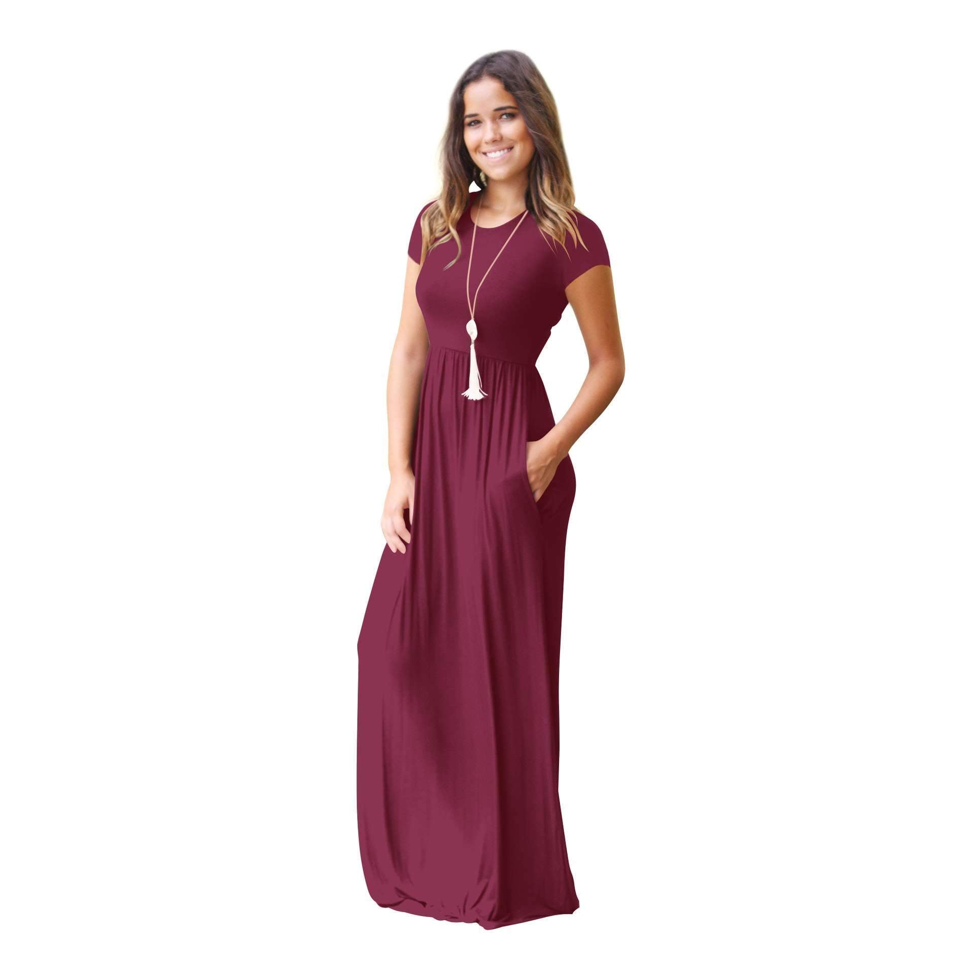 Casual Short sleeve Pocket Maxi Dresses