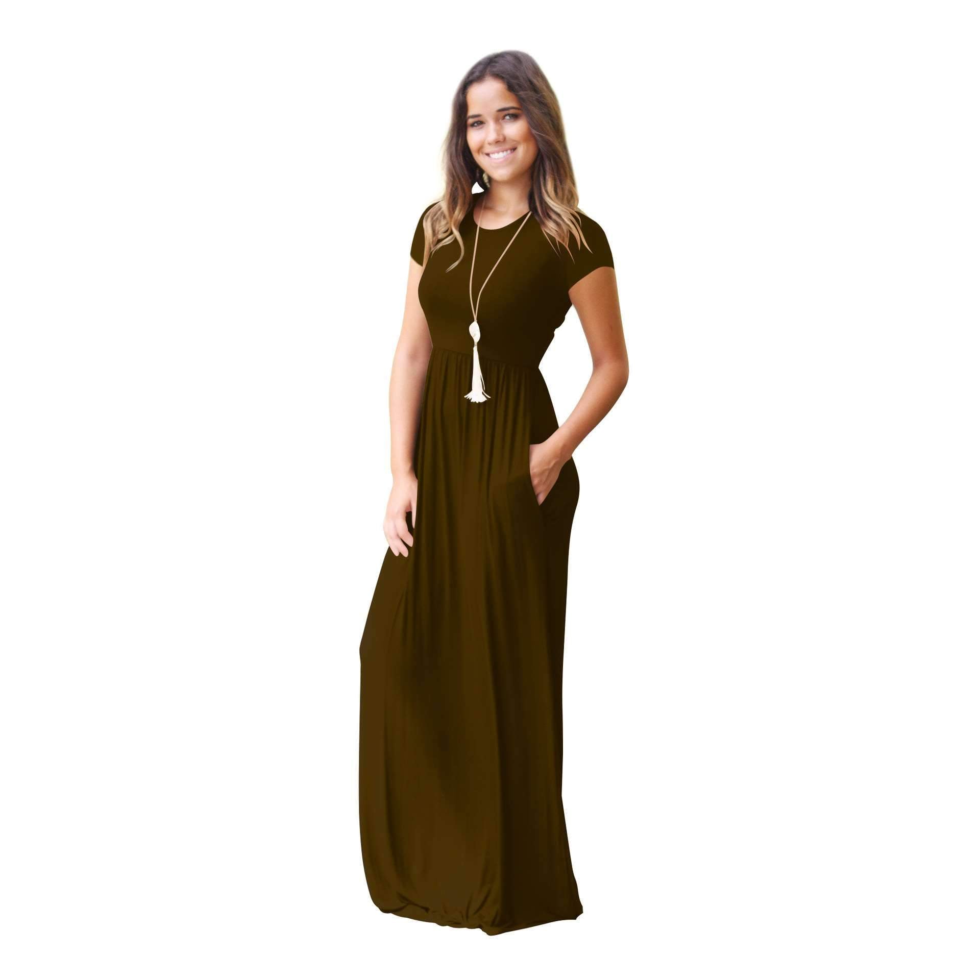 Casual Short sleeve Pocket Maxi Dresses