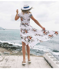 Fashion Print V neck Short sleeve Lacing Maxi Dresses