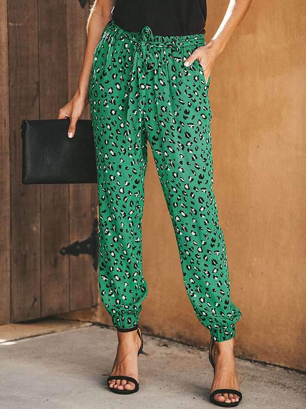 Women Casual Leopard Print High Waist Loose Harem Pants