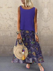 Casual loose women printed Sleeveless Maxi Dresses
