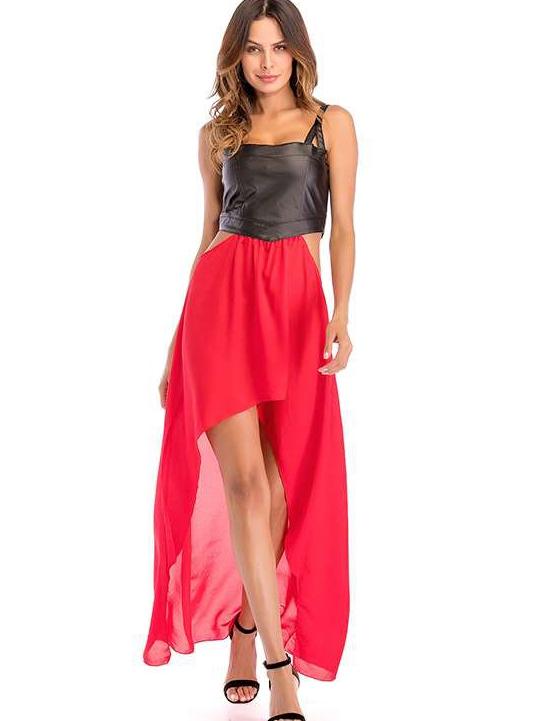 Sexy Gored Backless Vest Chiffon Skater Dresses