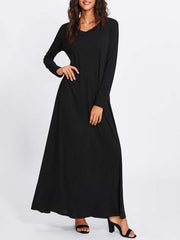 Fashion Pure V neck Long sleeve Maxi Dresses