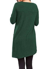 Casual Loose Pure Fastener Round enck Long sleeve Shift Dresses