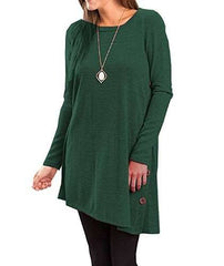 Casual Loose Pure Fastener Round enck Long sleeve Shift Dresses