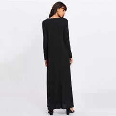 Fashion Pure V neck Long sleeve Maxi Dresses