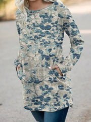 Casual Crew Neck Long Sleeve Floral Shirts & Tops