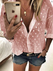 Round point turn down neck  long sleeve blouses tops