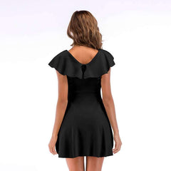 Fashion Pure Round neck Falbala Skater Dresses