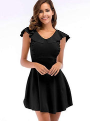 Fashion Pure Round neck Falbala Skater Dresses