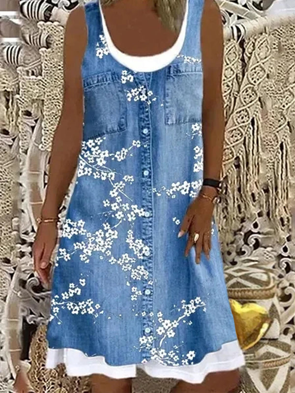 Daily Round neck Sleeveless Printed Shift Dresses