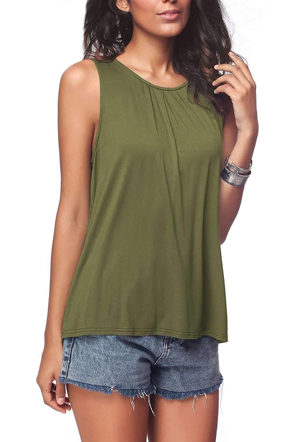 Casual Pure Round neck Sleeveless T-Shirts