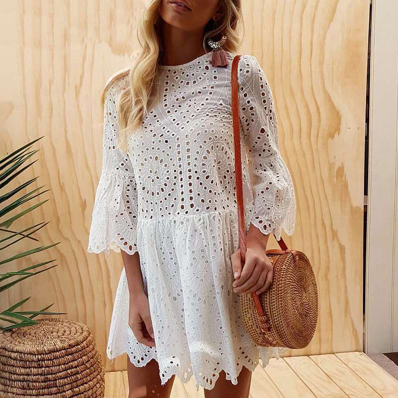 Women Frill Sleeves Casual Elegant Women Cutout Dresses