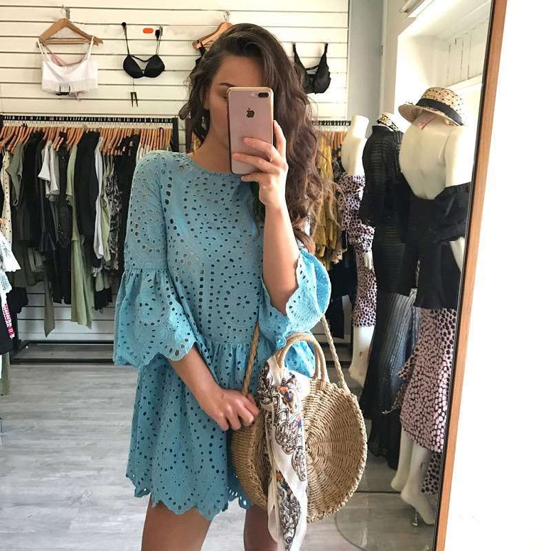 Women Frill Sleeves Casual Elegant Women Cutout Dresses