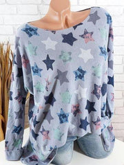 Casual Daily Star Printed Long Sleeve Large Size T-shirts