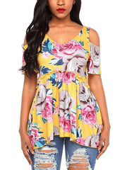 Loose Print Off shoulder Short sleeve T-Shirts