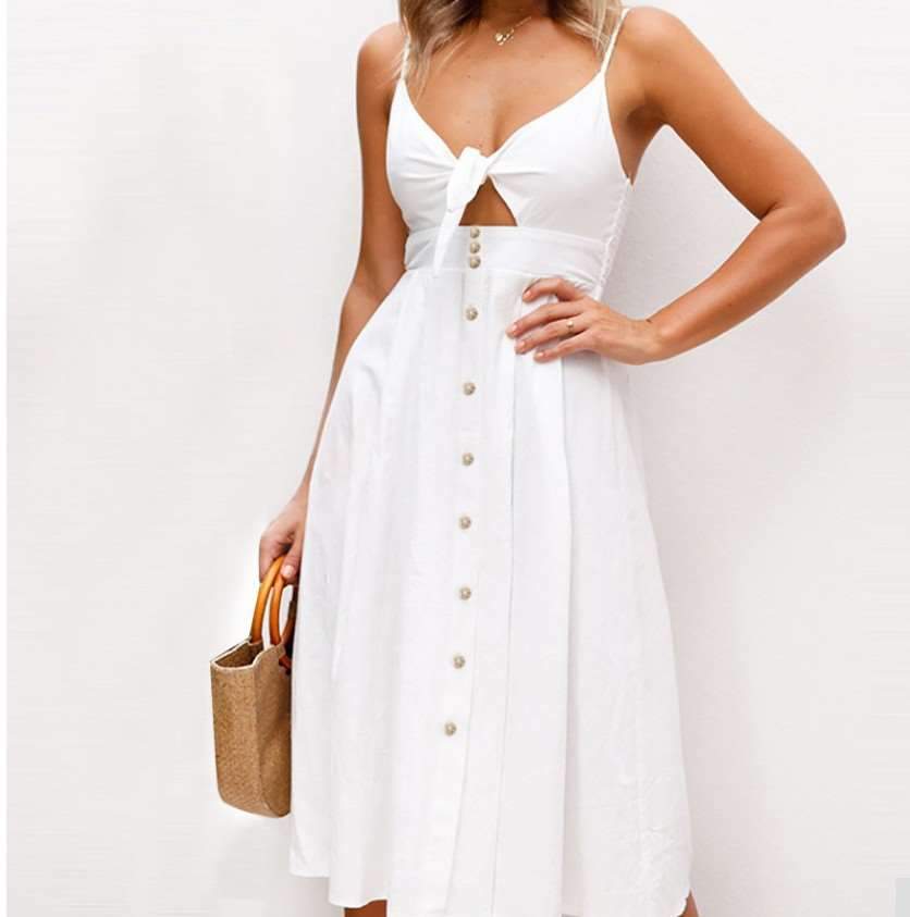 Sling Button Vest Skater Dresses