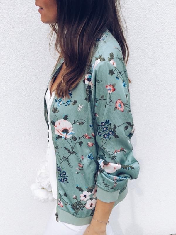 Stand up collar Women Floral Printed Jacket Blazer