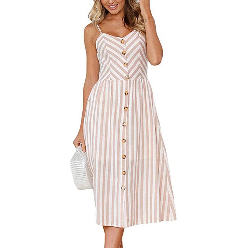 Strap V neck Women More Colors Print Backless Skater High Waist Shift Dress