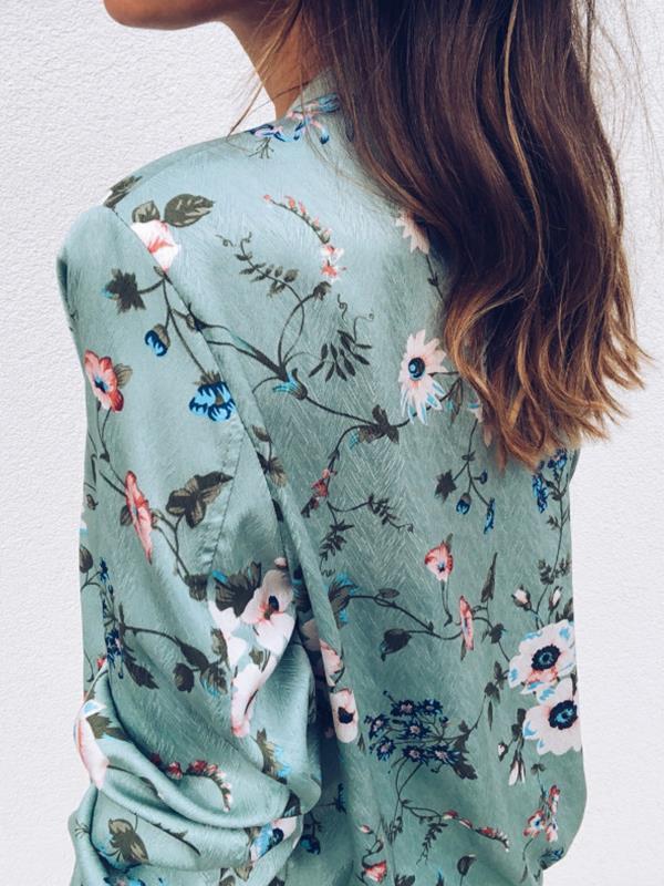 Stand up collar Women Floral Printed Jacket Blazer