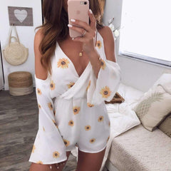 Fashion Off shoulder Vest Print Jumpsuits