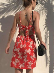 Fashion Print V neck Vest Fastener Shift Dresses