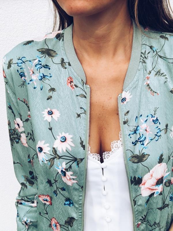 Stand up collar Women Floral Printed Jacket Blazer