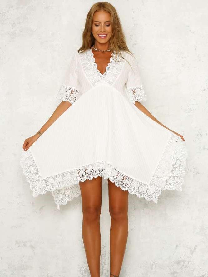 Sexy V neck Half sleeve Lace Shift Dresses