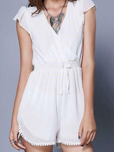 Fashion Pure V neck Snarl Lacing Jumpsuits