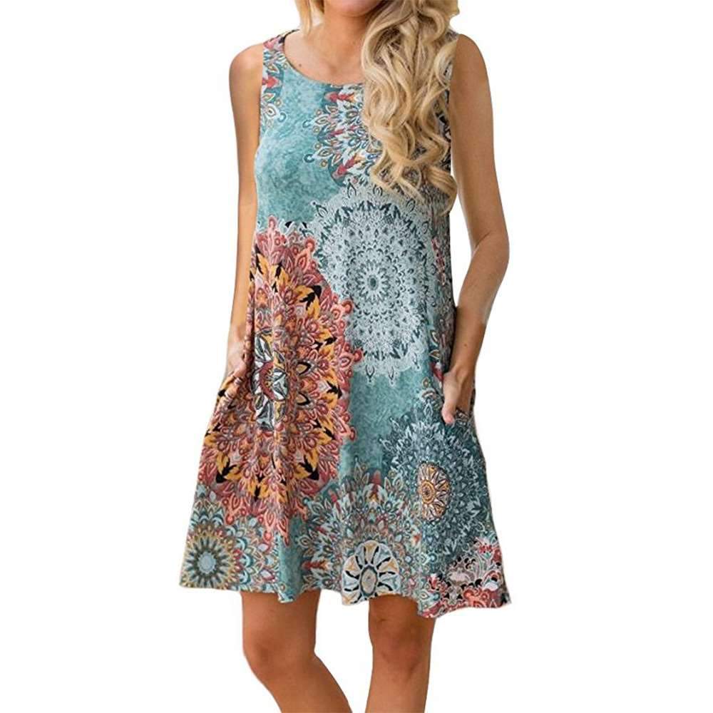 Fashion Print Sleeveless Vest Shift Dresses