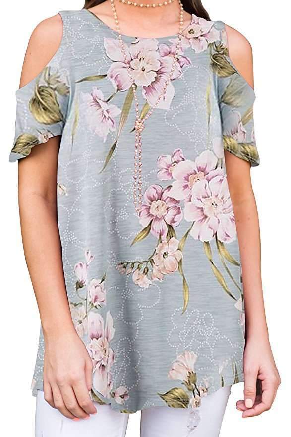 Casual Short sleeve Off shoulder Floral T-Shirts