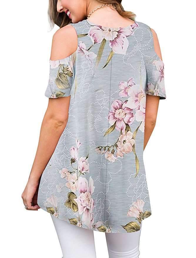 Casual Short sleeve Off shoulder Floral T-Shirts